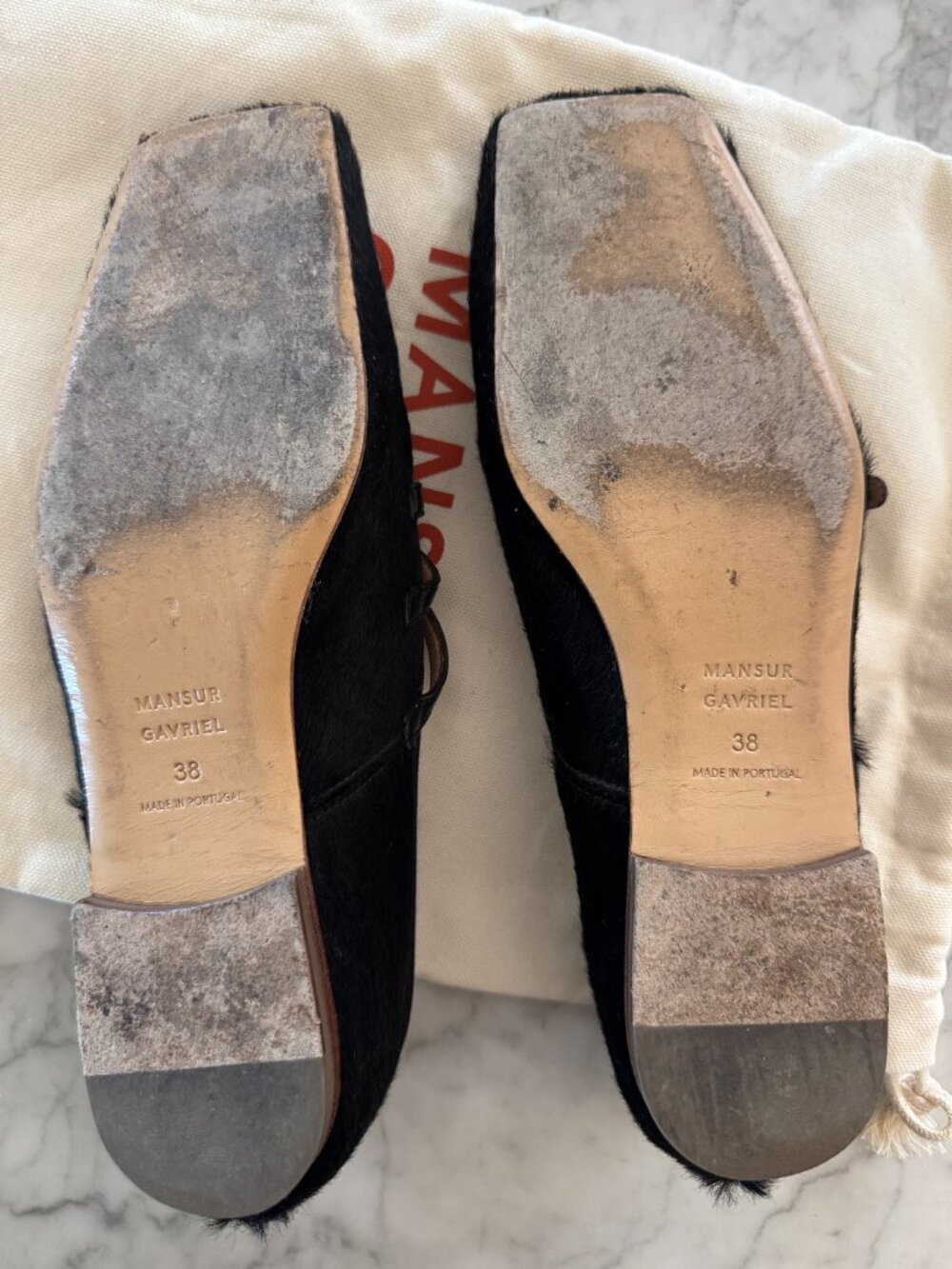 Mansur Gavriel Black Calf Hair Triple Strap Mary Jane Flats Size 8 / 38 - Picture 3 of 11